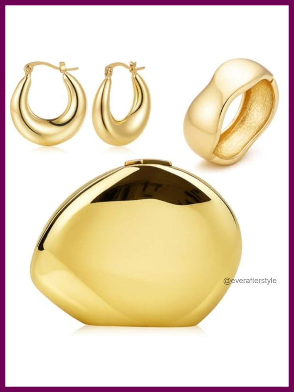 Gold Clutch Purse Copper Earrings Acrylic Bracelet Jewelry Set